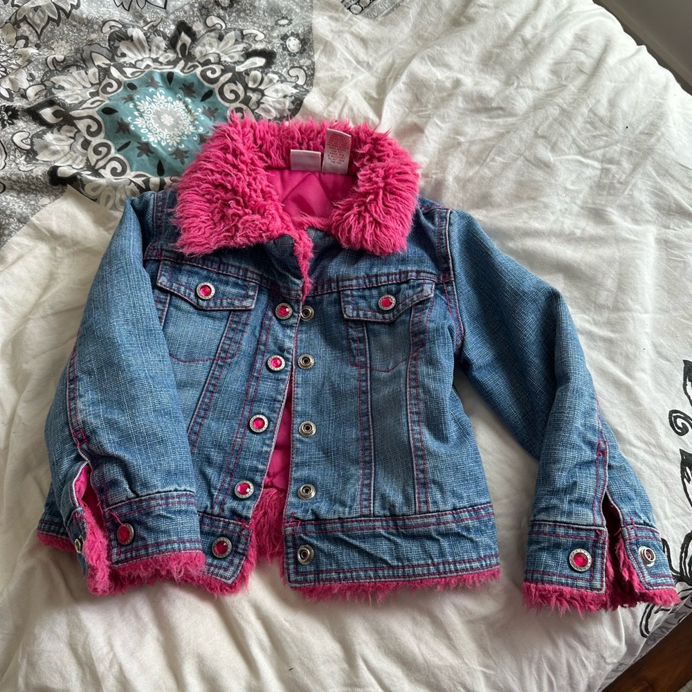 Toddle Jean jacket with hot pink inside